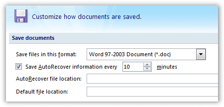 Word 2007 Save options